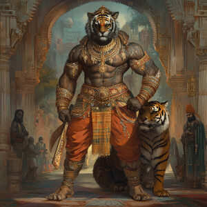 Imagine a mythical hybrid creature representing India. This crea...