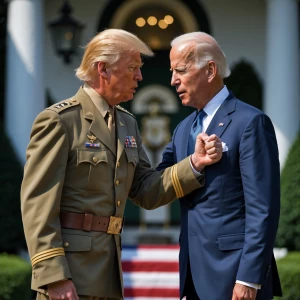 Trump dressed as general fights Biden in White House