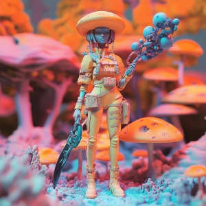 Create an image of an alien girl in3D printing art style aesthet...