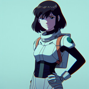1990s anime screencap, girl a plugsuit, standing with hands on h...