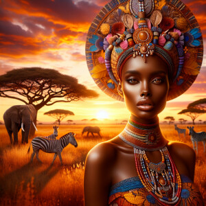 Envision a magnificent African savannah at the golden hour of su...