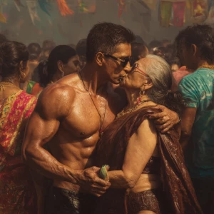 Hyperrealism, photo painting .a indian criminal sweaty muscular...