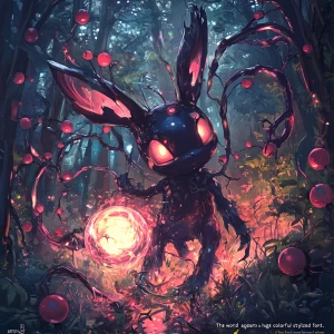 A surreal vertical artwork of a zombified Umbreon  mid-evolution...