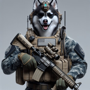 Create a realistic image of a husky as a human US Navy soldier,...
