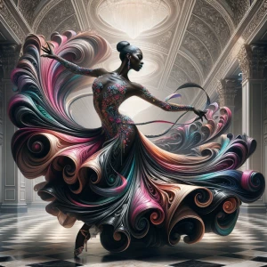A regal and elegant portrait of a Black woman ballroom dancer, c...