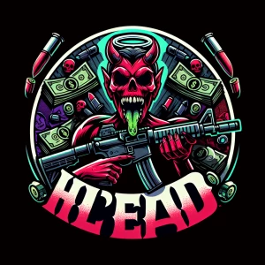 Create a professional, horror-themed circular brand logo featuri...