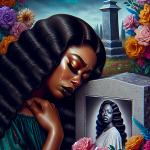 A beautiful light-skinnedb African-American woman with long wavy...