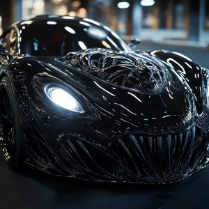 Envision a vehicle transformed by the dark, sentient power of th...
