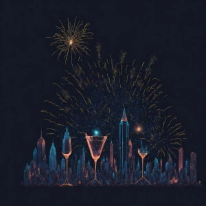 Design an animated New Year's GIF featuring a vibrant array of f...