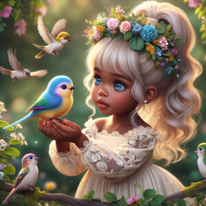 A magical scene featuring a light-skinned African-American toddl...