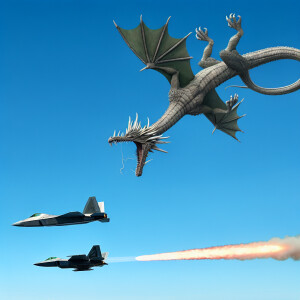 Dragon upside down and falling from the sky, missile headed towa...