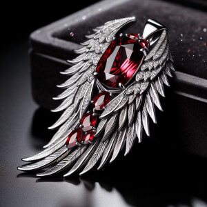 Exquisite sterling silver angel wings pendant with red gem stone...