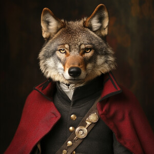 A male, anthromorphic Florida red wolf, wearing US 1860 civil wa...