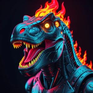 cosmic tattoo design of an aggressive robot dinosaur head with g...