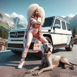 A vibrant, fashion-forward scene featuring a stylish Afro Latina...