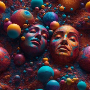 Create a series of hyper-detailed, three-dimensional cosmic face...