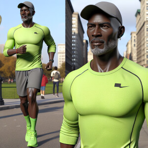 Create a vivid 3D image of a stylish LIGHT SKIN African American...