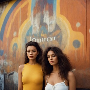 A color film photograph from 1973 of two beautiful 23-year-old b...