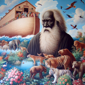 A close-up and detailed wall painting focusing on Noah, depicted...