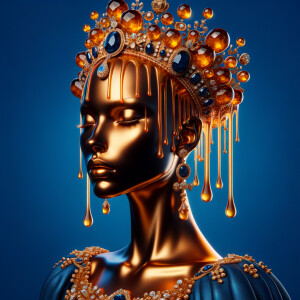 Create a 3-D realistic, elegant figure against a vivid royal blu...