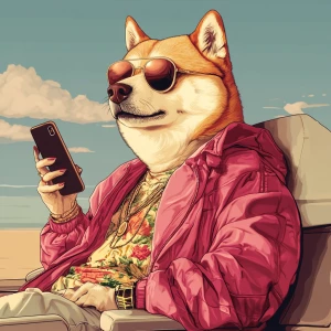 DOGE meme..on his cell phone, 80's clothing, in GTA San Andreas...