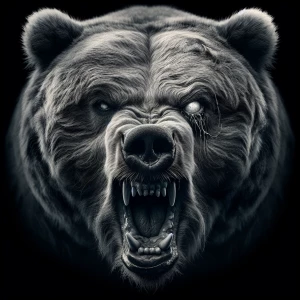 Angry grizzly bear with a blind eye
