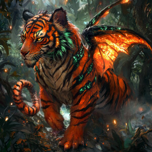 Create an image of a Tigron, a majestic hybrid creature with the...