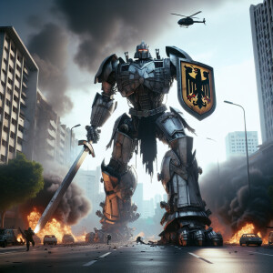 German as a transformer character, Teutonic knight armor, coat o...