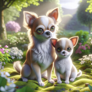 A Female dog Chihuahua with her puppy next to her 3D Photolistic...