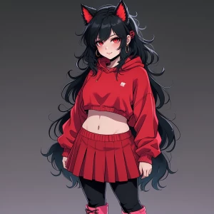 Create an image of a Anime-style curvy girl with dark grey skin,...