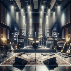 A music studio stage for a rock band