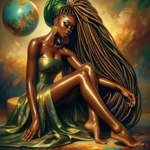 dmt art Digital glossy oil painting with warm colors from profil...