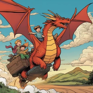 A family on a road trip getting stopped by a dragon in the sky