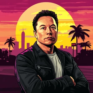 Elon Musk in GTA art style — — in the style of a Grand Theft Au...