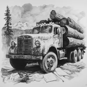 Black and white log truck