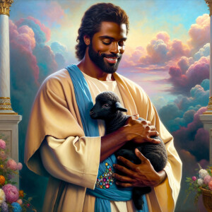 Oil painting of an African-American man resembling Jesus Christ,...