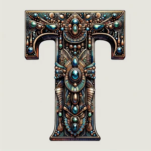 An ornately jeweled letter T in ancient Egyptian style suitable...