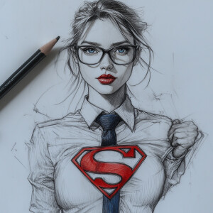 creates a white pencil sketch and a black hyper-detailed woman o...