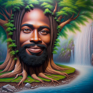 A hyper-realistic 3-D oil painting depicting a tree integrated w...