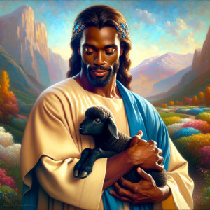 Oil painting of an African-American man resembling Jesus Christ,...