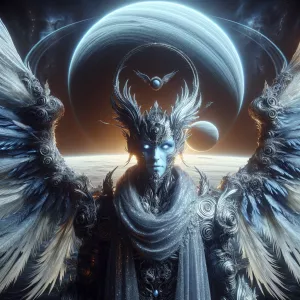 Create a portrait of an imposing, supernal entity with expansive...