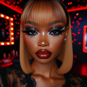 black smokey glitter cut crease eyeshadow on caribbean
woman, w...