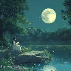 Create an image in an anime-styleinfluenced by Pre-Raphaelite ar...