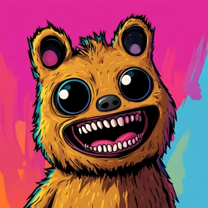 Stylized character portrait of a mischievous designer toy creat...