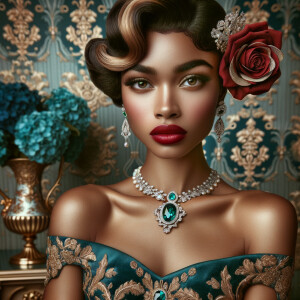 An elegant portrait of a light-skinned African-American Hawaiian...
