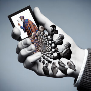 a hand holding a photo of a hand holding a photo of a hand holdi...