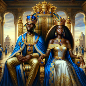 Create a 3-D realistic oil, painting of a African-American Royal...