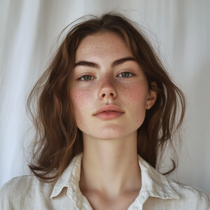 A 21-year-old woman with an endearing appearance, styled as a Ne...