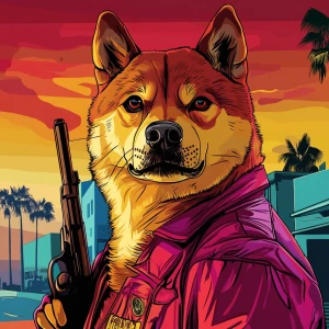MEME DOGE in GTA art style, , in the style of a Grand Theft Aut...