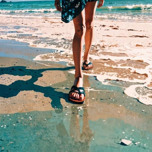 Hot  woman at the beach in sandals
